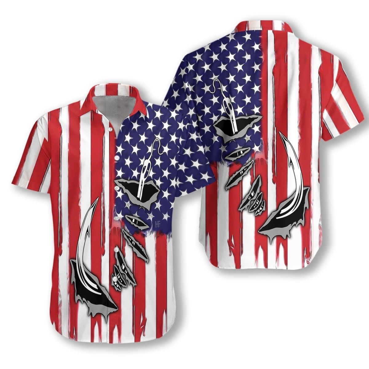 Felacia [Hawaii Shirt] Fishing Hook American Flag Unisex Hawaiian Shirt-ZX2112